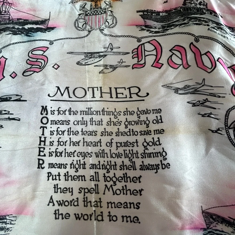Antique Pillow Sham Silk US Navy Sailor Mother Poem Original Military